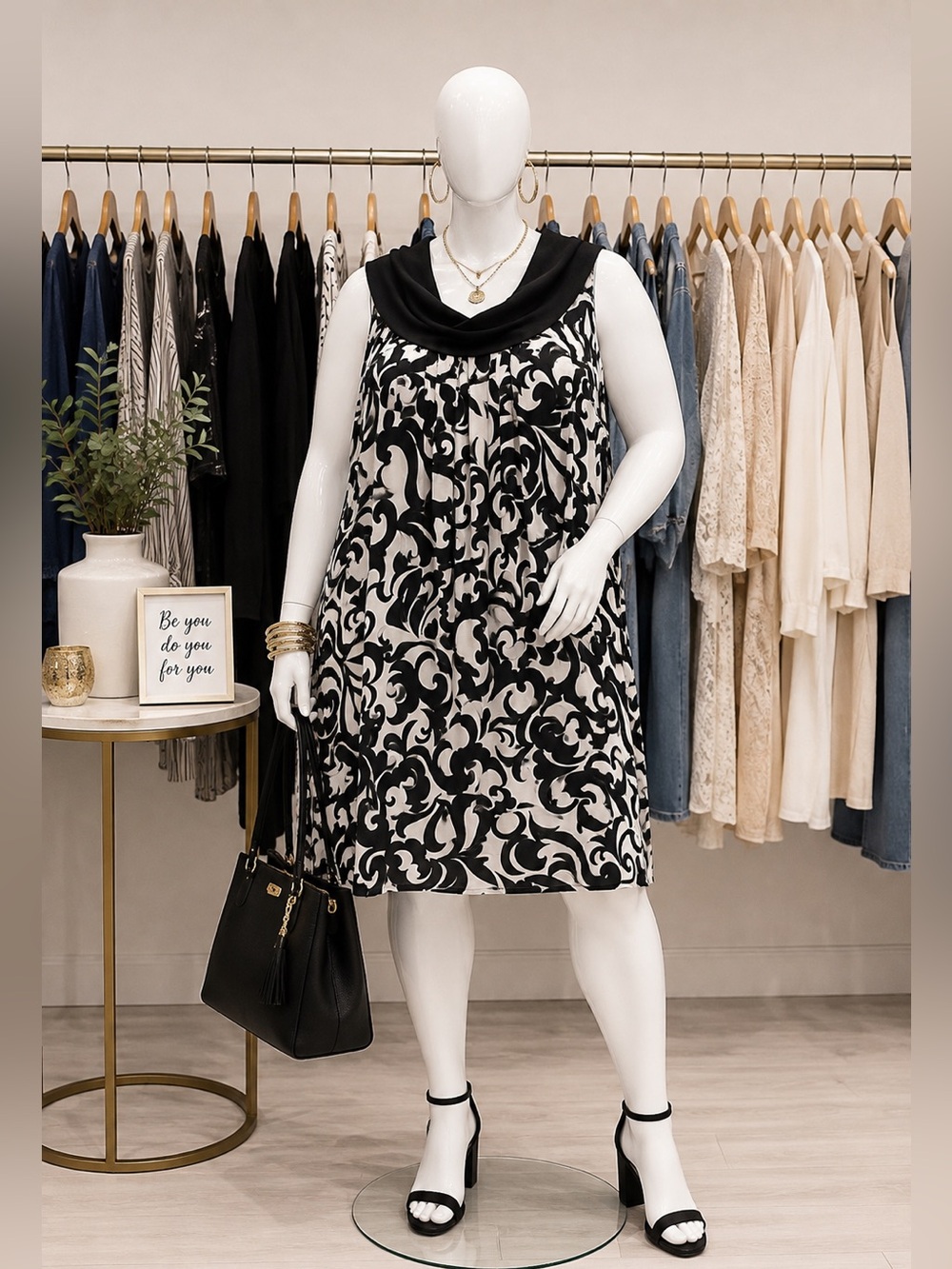 Kensie Navy and White Sleeveless Printed Midi Dress